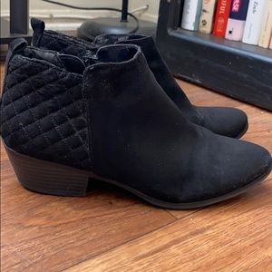 black suede ankle boots with quilted detail